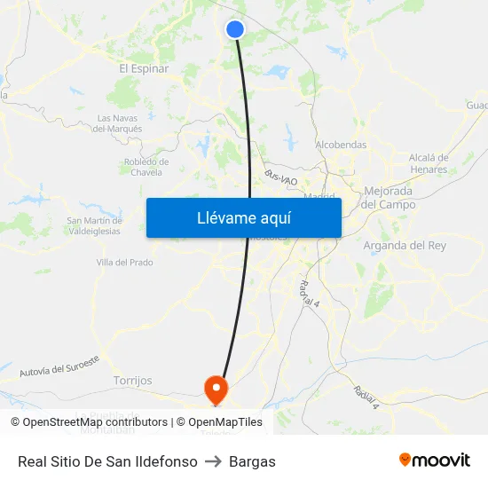 Real Sitio De San Ildefonso to Bargas map