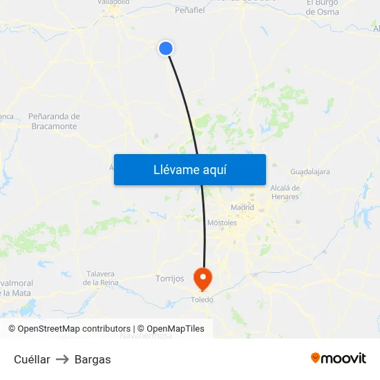 Cuéllar to Bargas map