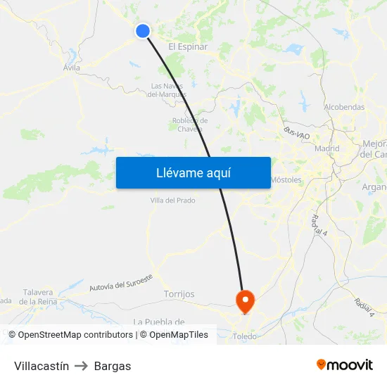 Villacastín to Bargas map