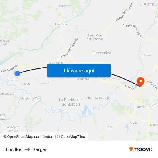 Lucillos to Bargas map