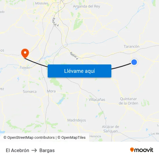 El Acebrón to Bargas map