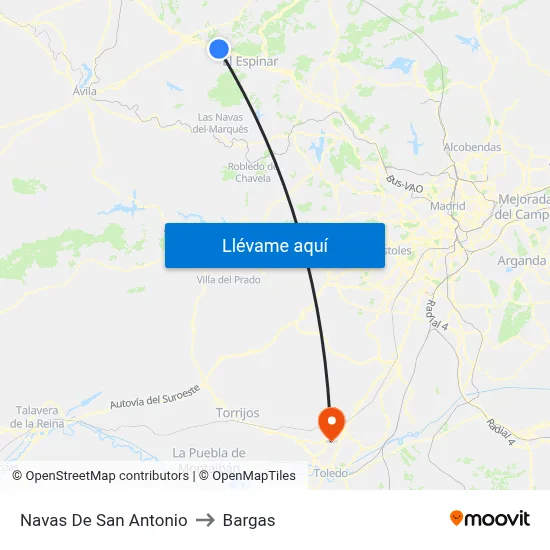 Navas De San Antonio to Bargas map