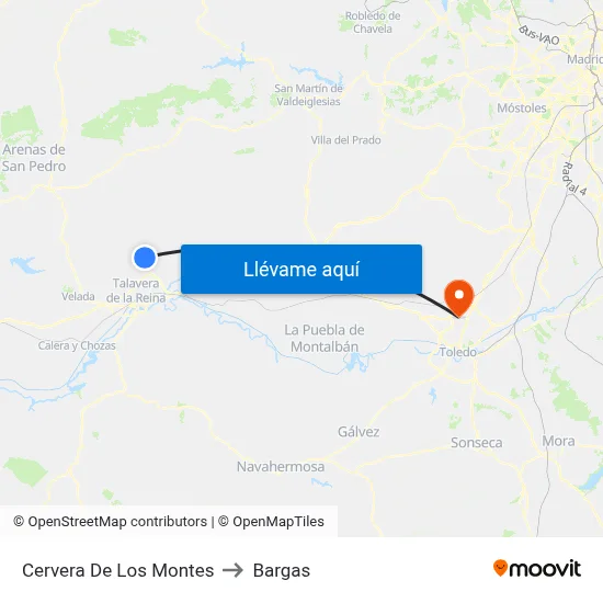 Cervera De Los Montes to Bargas map