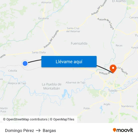 Domingo Pérez to Bargas map