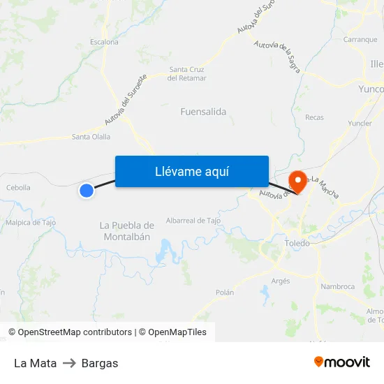 La Mata to Bargas map
