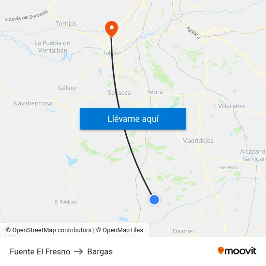Fuente El Fresno to Bargas map