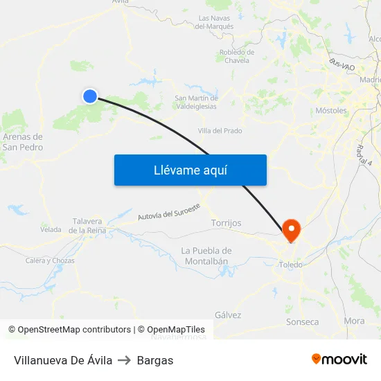Villanueva De Ávila to Bargas map