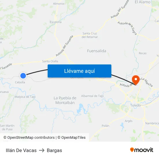 Illán De Vacas to Bargas map