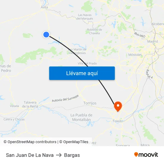 San Juan De La Nava to Bargas map