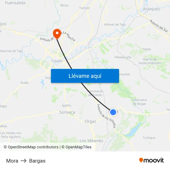Mora to Bargas map