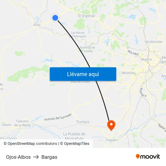 Ojos-Albos to Bargas map