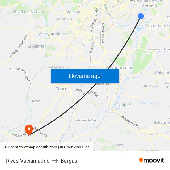 Rivas-Vaciamadrid to Bargas map