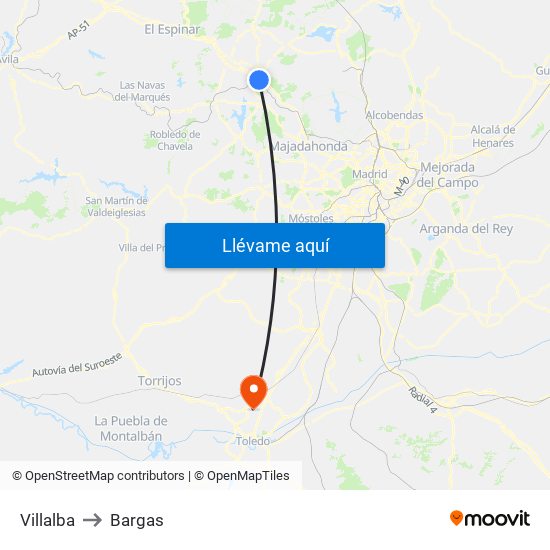 Villalba to Bargas map