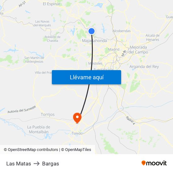 Las Matas to Bargas map