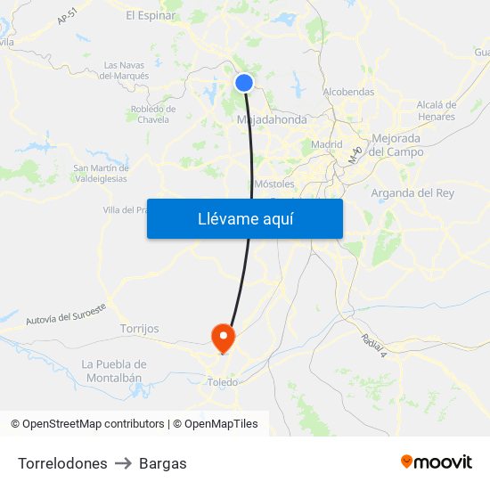 Torrelodones to Bargas map