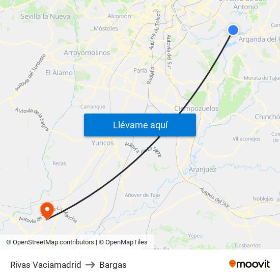 Rivas Vaciamadrid to Bargas map