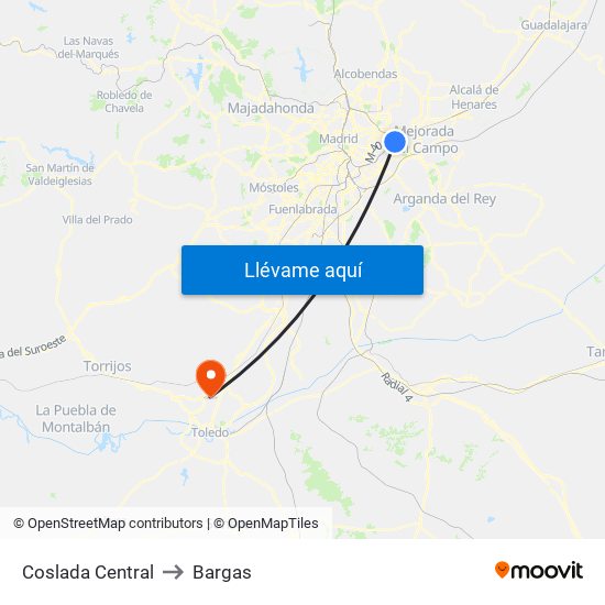 Coslada Central to Bargas map