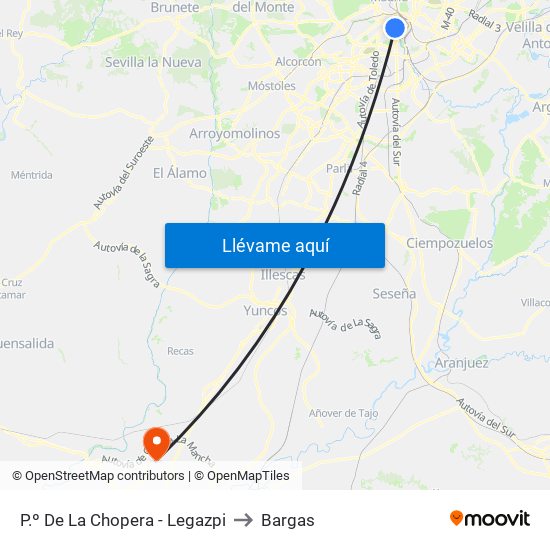 P.º De La Chopera - Legazpi to Bargas map