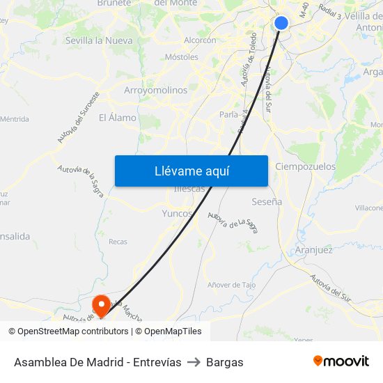Asamblea De Madrid - Entrevías to Bargas map
