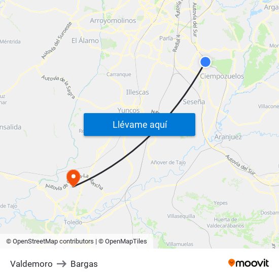 Valdemoro to Bargas map