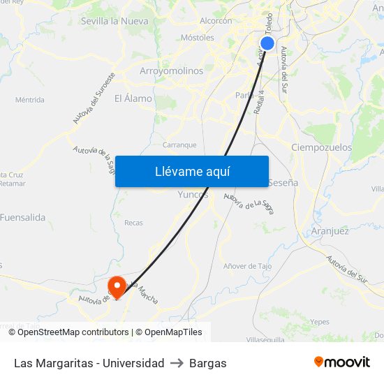 Las Margaritas - Universidad to Bargas map