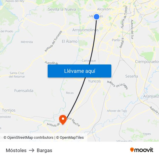 Móstoles to Bargas map