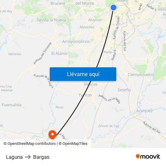 Laguna to Bargas map