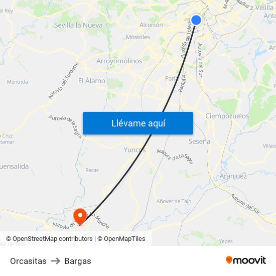 Orcasitas to Bargas map