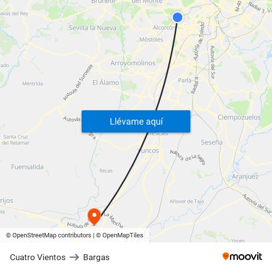 Cuatro Vientos to Bargas map