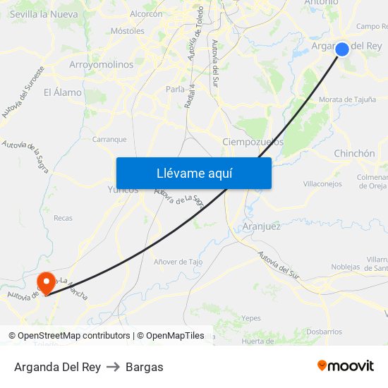 Arganda Del Rey to Bargas map