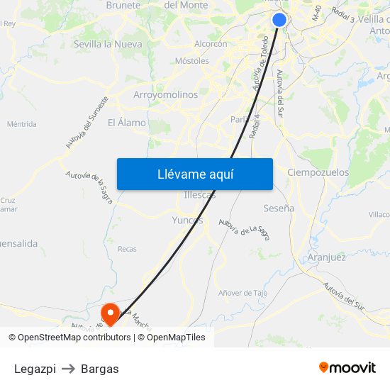 Legazpi to Bargas map