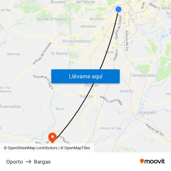 Oporto to Bargas map