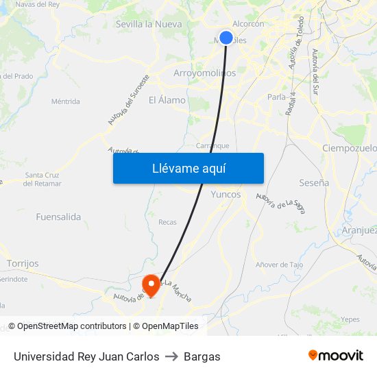 Universidad Rey Juan Carlos to Bargas map