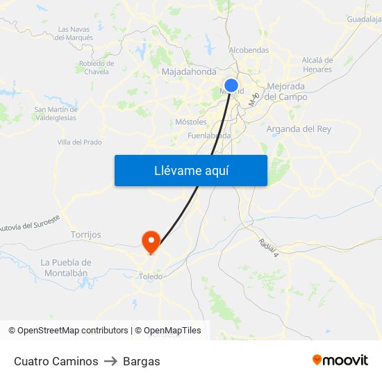 Cuatro Caminos to Bargas map