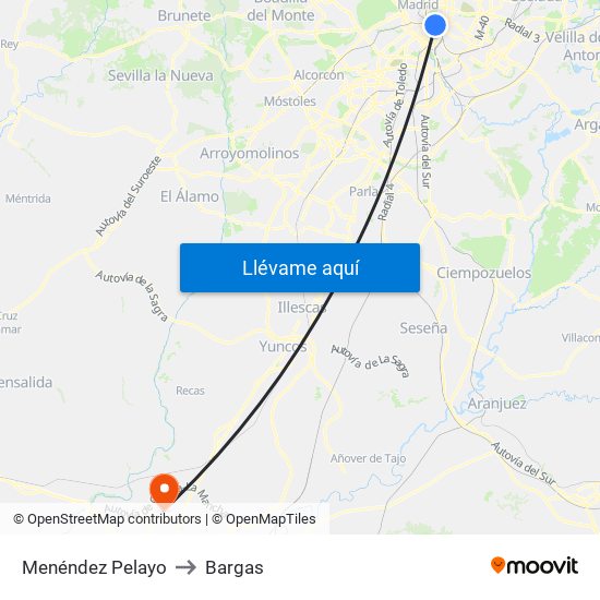 Menéndez Pelayo to Bargas map