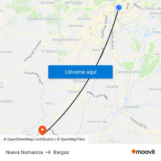 Nueva Numancia to Bargas map