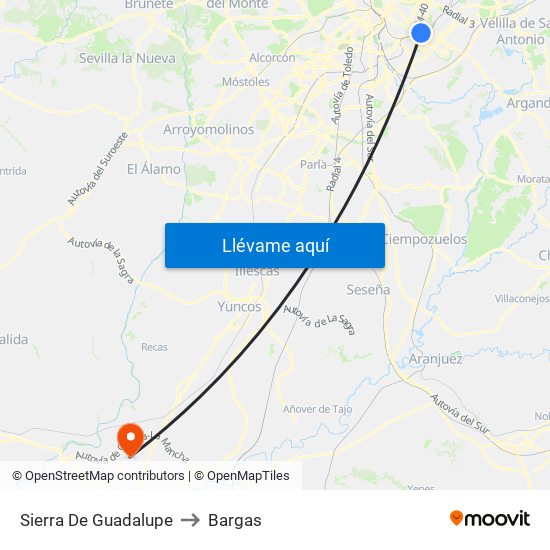 Sierra De Guadalupe to Bargas map