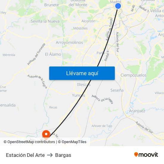 Estación Del Arte to Bargas map