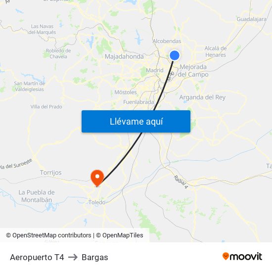 Aeropuerto T4 to Bargas map