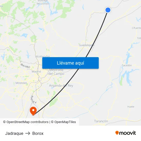 Jadraque to Borox map