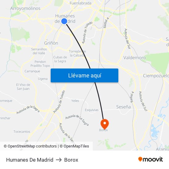 Humanes De Madrid to Borox map