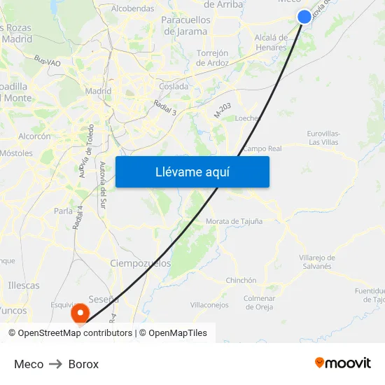 Meco to Borox map