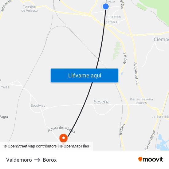 Valdemoro to Borox map