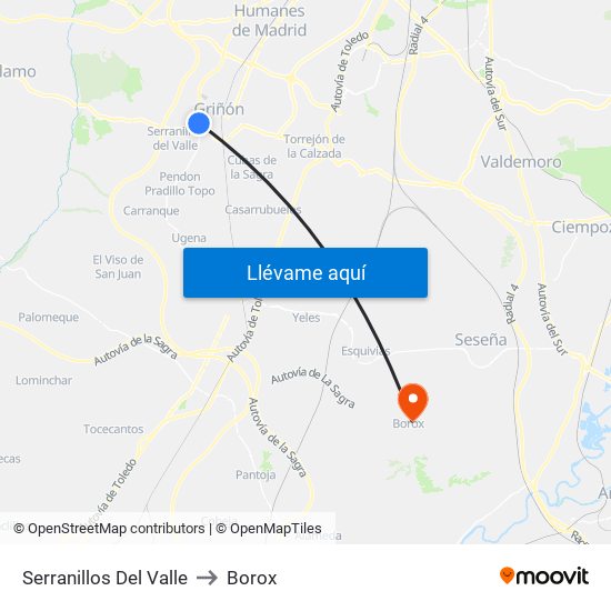 Serranillos Del Valle to Borox map