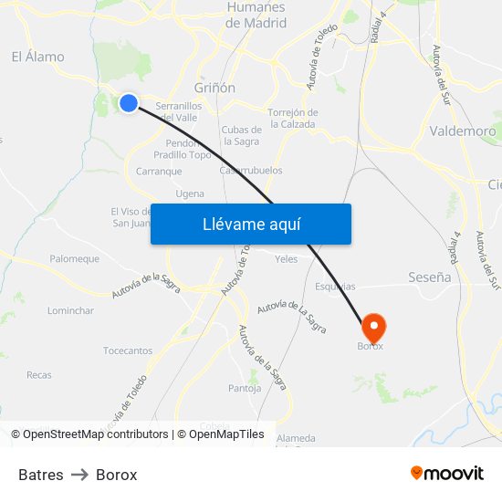 Batres to Borox map