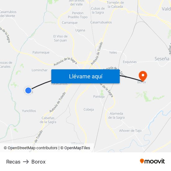 Recas to Borox map