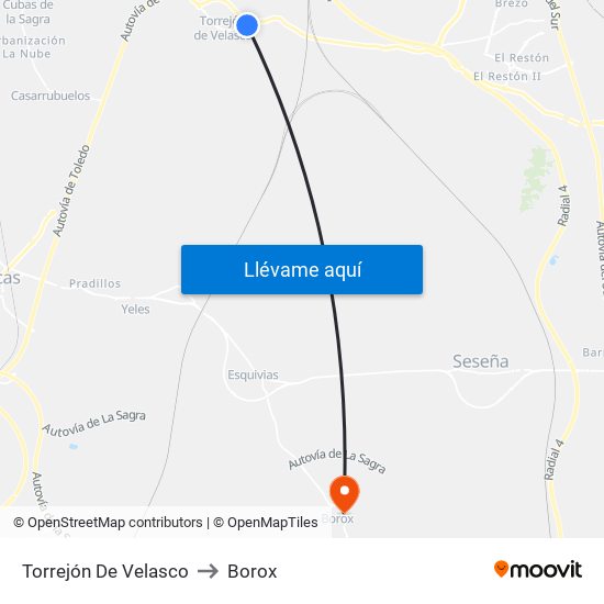 Torrejón De Velasco to Borox map