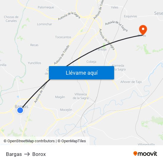 Bargas to Borox map