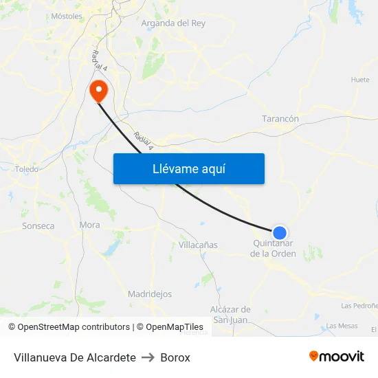 Villanueva De Alcardete to Borox map