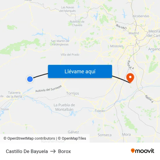 Castillo De Bayuela to Borox map
